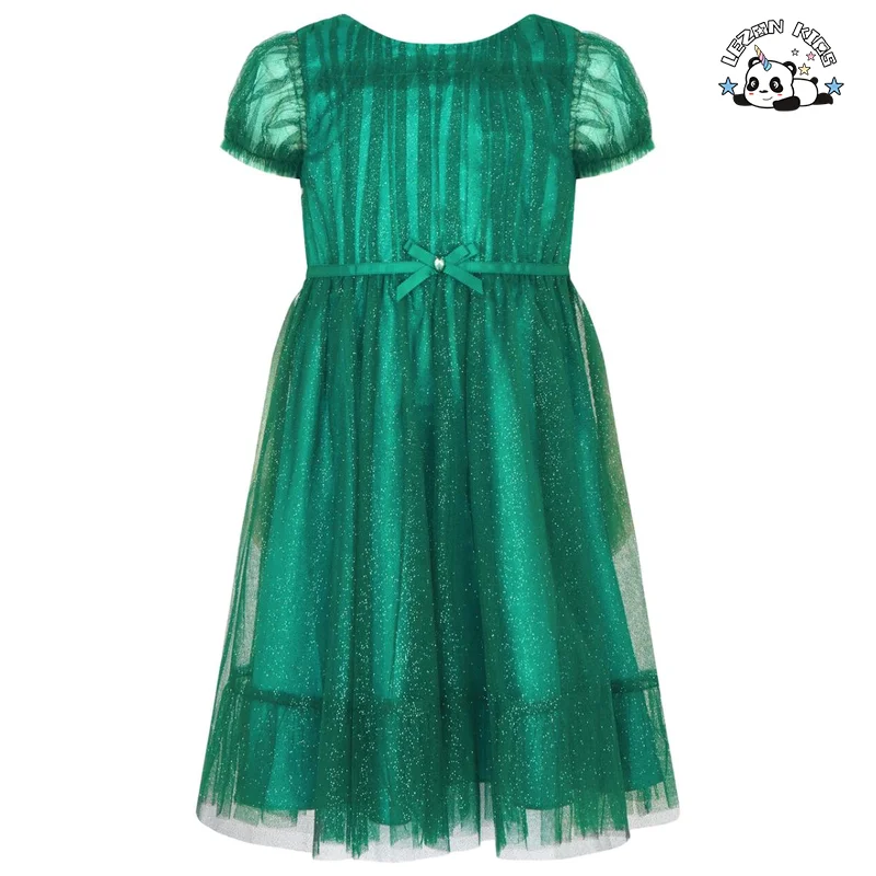 LEZONKIDS - Elegante Design Personalizável de Vestido Longo de Manga Curta para Meninas, Vestido de Princesa de Verão para Menina